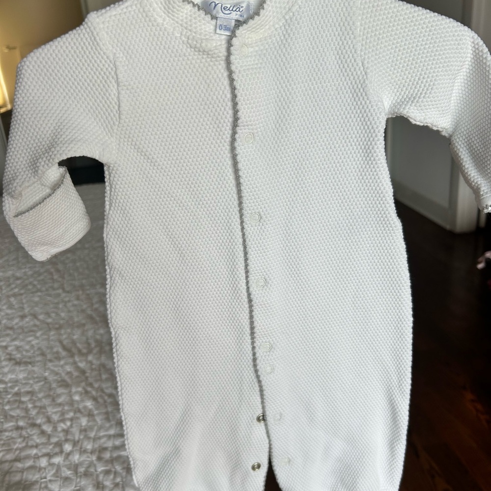 Nellapima White Baby Outfit with Gray Trim